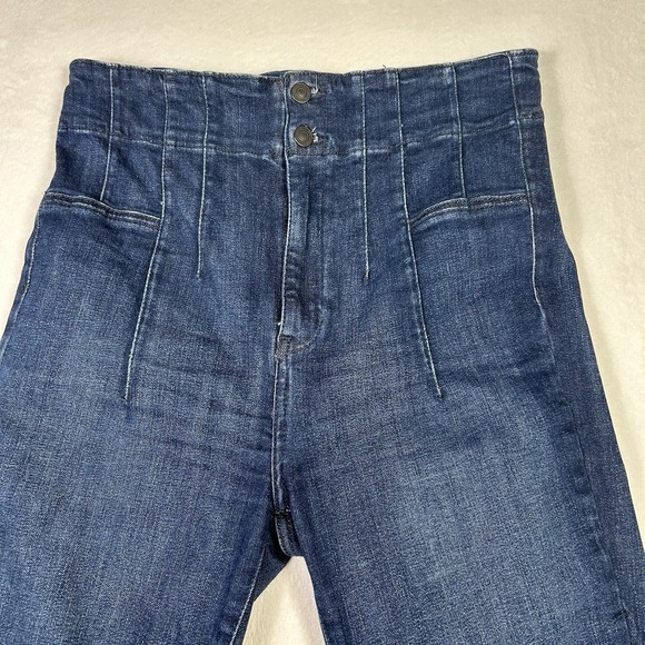 We The Free Women’s Jeans Size 31 Blue Denim Flare High Rise Patch Pockets - Picture 2 of 10